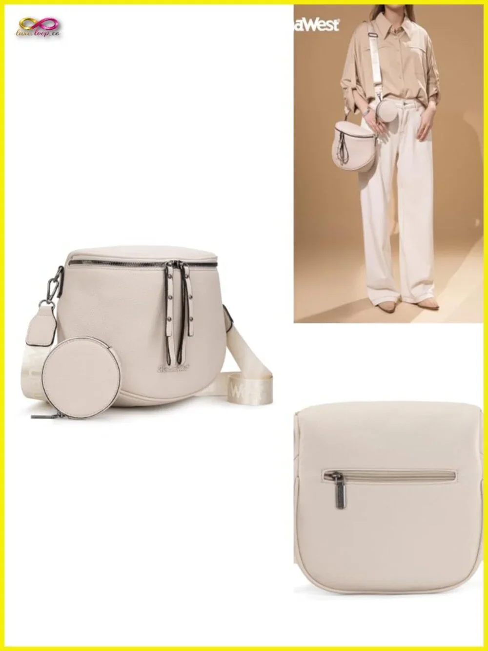 Large Vegan Leather Crossbody Bag with Coin Purse Adjustable Strap